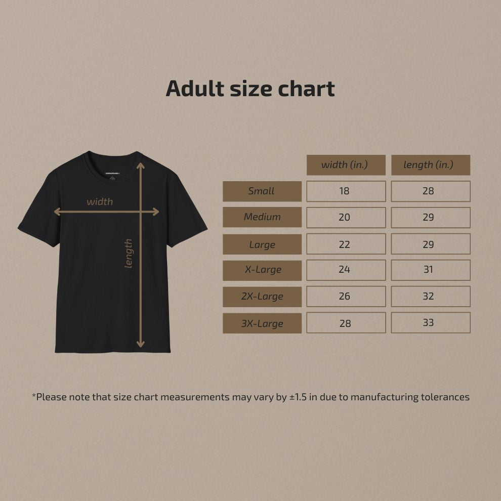 Minimalist T-shirt size chart