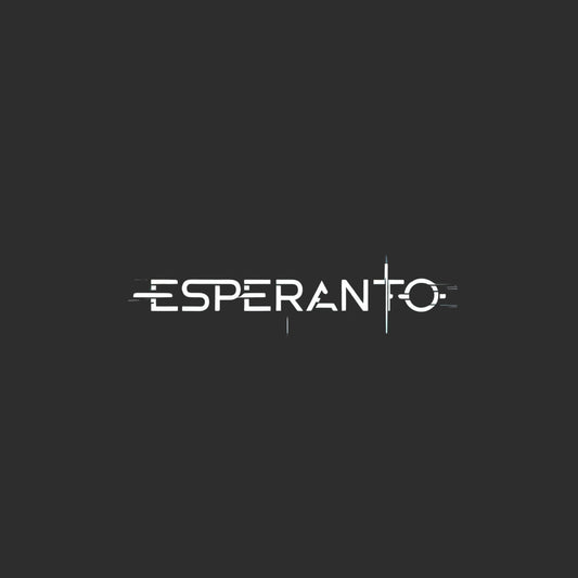 Enlarged design of Minimalist cotton t-shirt with the word “Esperanto” in black. Symbol of unity and cross-cultural connection.
