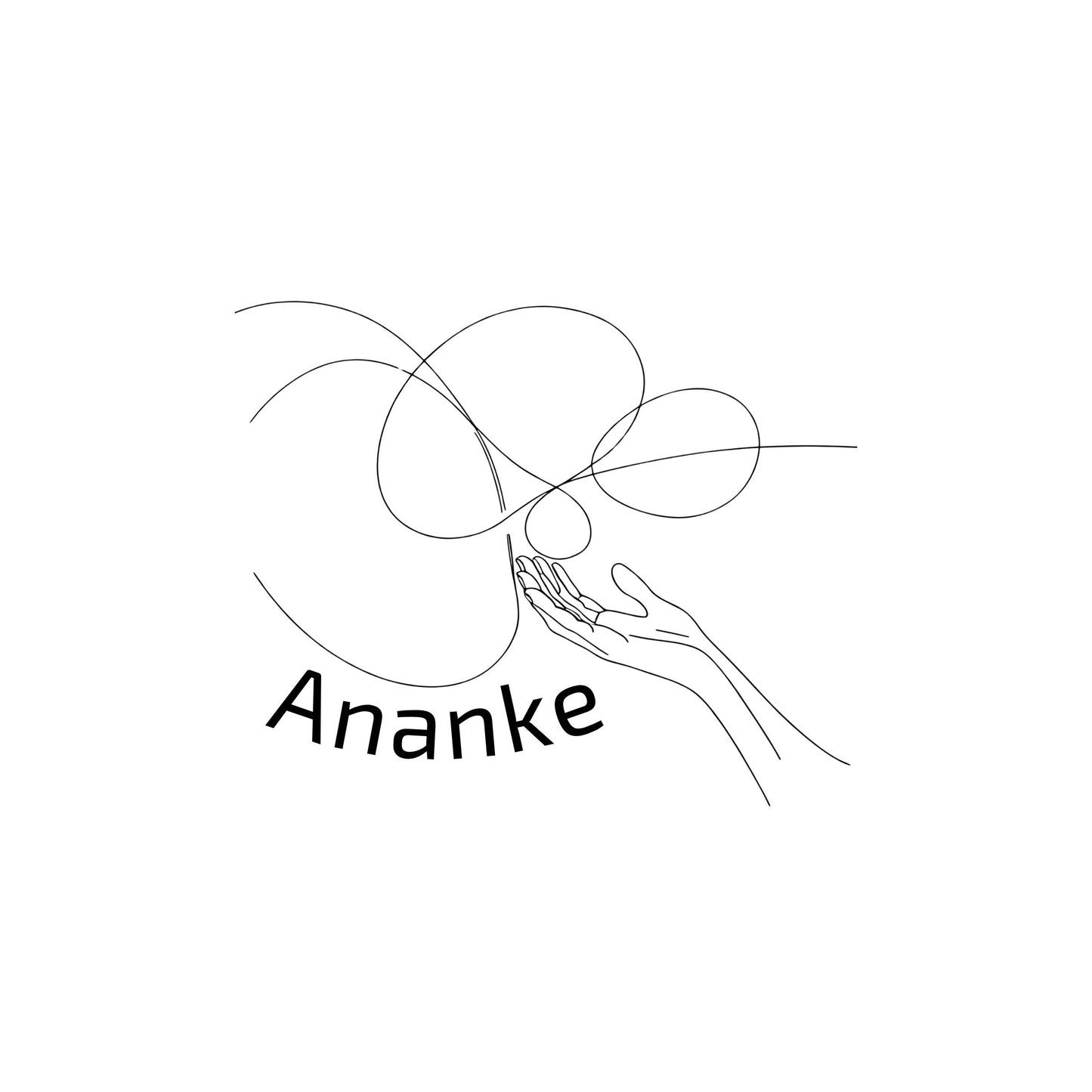 Enlarged design of unisex minimalist t-shirt with the ancient greek word “Ananke”