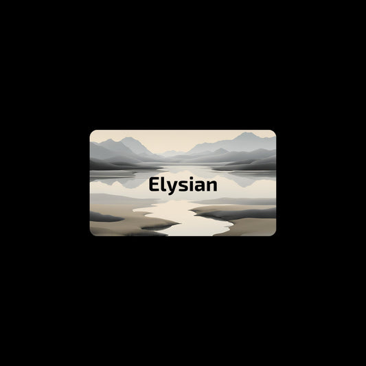 Enlarged design of unisex minimalist t-shirt with the ancient greek word “Elysian”