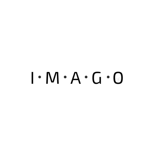 Enlarged design of unisex minimalist t-shirt with the word “Imago”