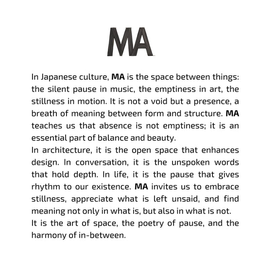 Text explaining the concept of 'MA' in Japanese culture on a white background. Enlarged design for minimalist T-shirt