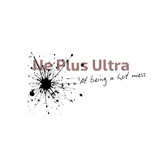 Enlarged design for Minimalist T-shirt with Latin phrase Ne Plus Ultra at Being a Lot Mess with black abstract design on a white background