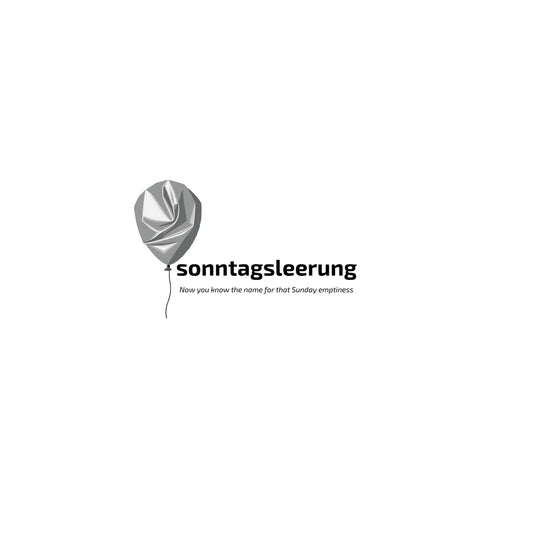 Enlarged design for T-shirt with the word Sonntagsleerung, expressing quiet Sunday emptiness in a clean, calm design and small balloon