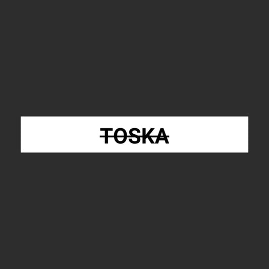 Enlarged design of unisex minimalist t-shirt with the rare word “Toska” on the black background
