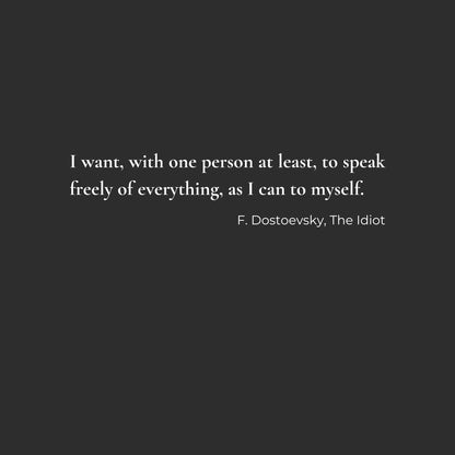 Black background with white text of a F. Dostoevsky quote. Enlarged design for minimalist t-shirt