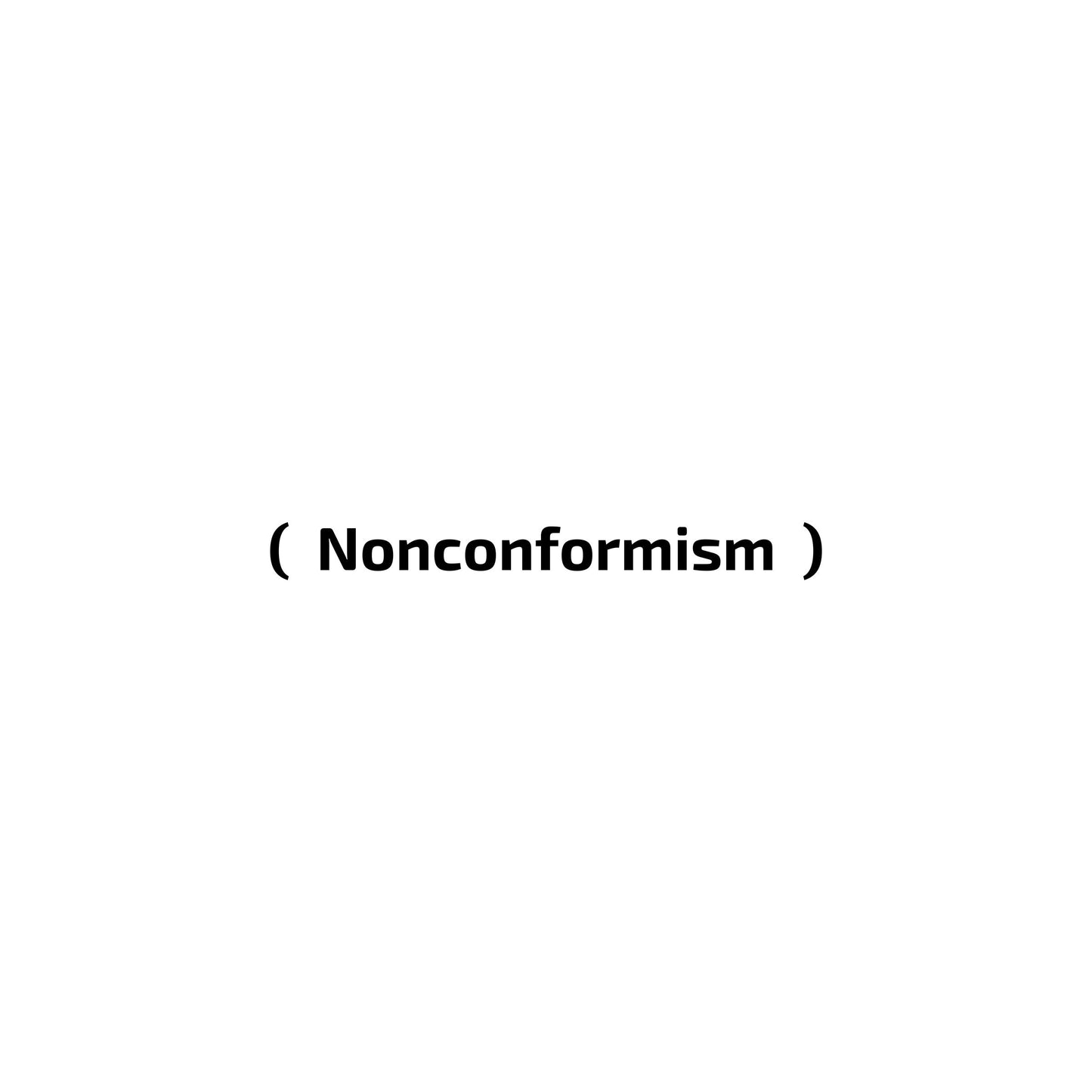 Enlarged esign of minimalist folded unisex t-shirt with “Nonconformism” in white 