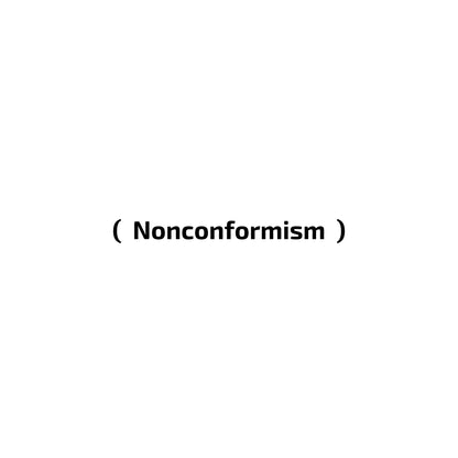 Enlarged esign of minimalist folded unisex t-shirt with “Nonconformism” in white 