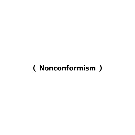 Enlarged esign of minimalist folded unisex t-shirt with “Nonconformism” in white 