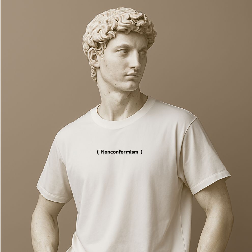 Minimalist unisex t-shirt with “Nonconformism” in white cotton on the statue.  Statement tee for free thinkers.