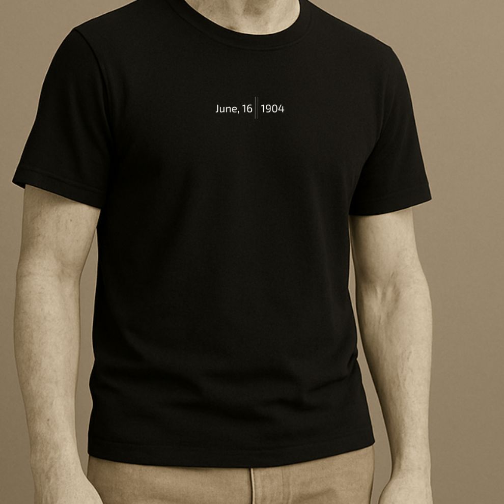 Minimalist T-shirt with the date 16 June 1904, a Bloomsday tribute to James Joyce and Ulysses. T-shirt design on the Roman statue.