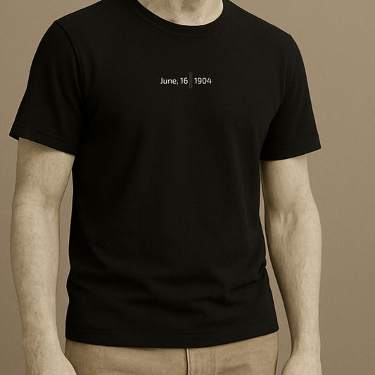 Minimalist T-shirt with the date 16 June 1904, a Bloomsday tribute to James Joyce and Ulysses. T-shirt design on the Roman statue.