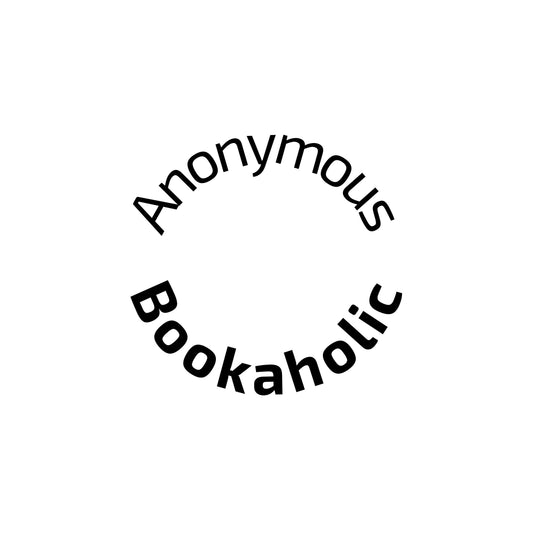 Enlarged design of minimalist t-shirt with phrase 'Anonymous Bookaholic' on the white background