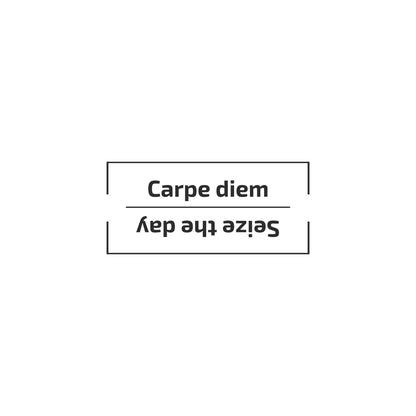 Two motivational phrases 'Carpe diem' and 'Seize the day' on a white background. Enlarged design for a minimalist T-shirt