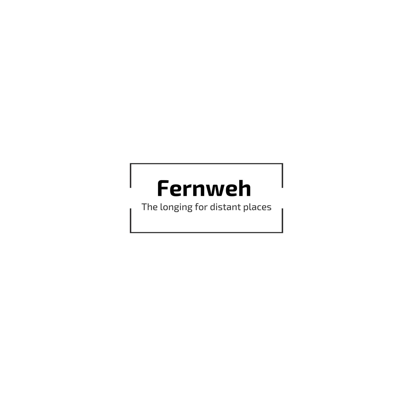 Enlarged design for t-shirt with the word 'Fernweh' and tagline 'The longing for distant places' on a white background