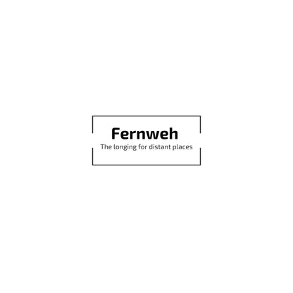 Enlarged design for t-shirt with the word 'Fernweh' and tagline 'The longing for distant places' on a white background
