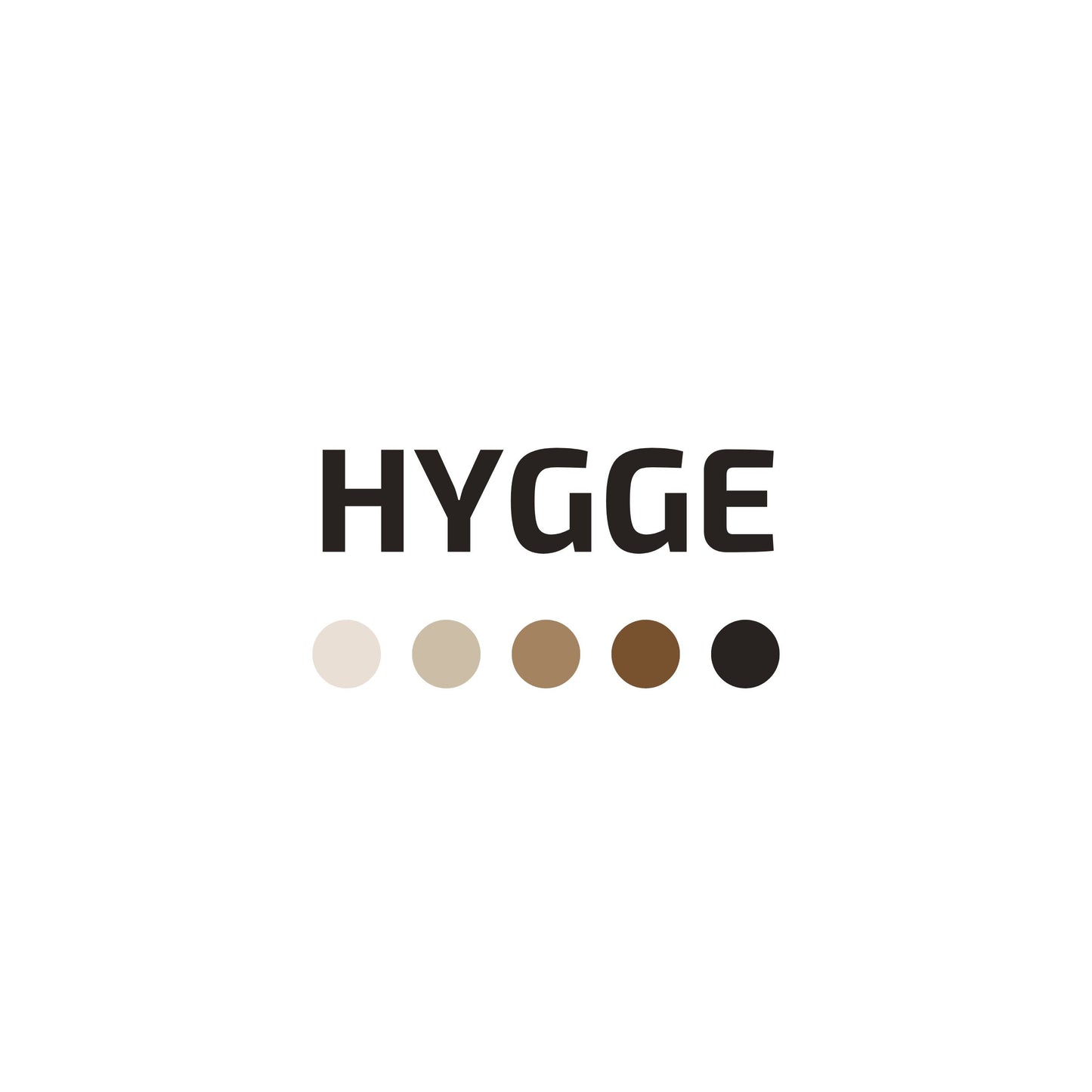 The word 'HYGGE' with color swatches below on a white background. Enlarged design for T-shirt