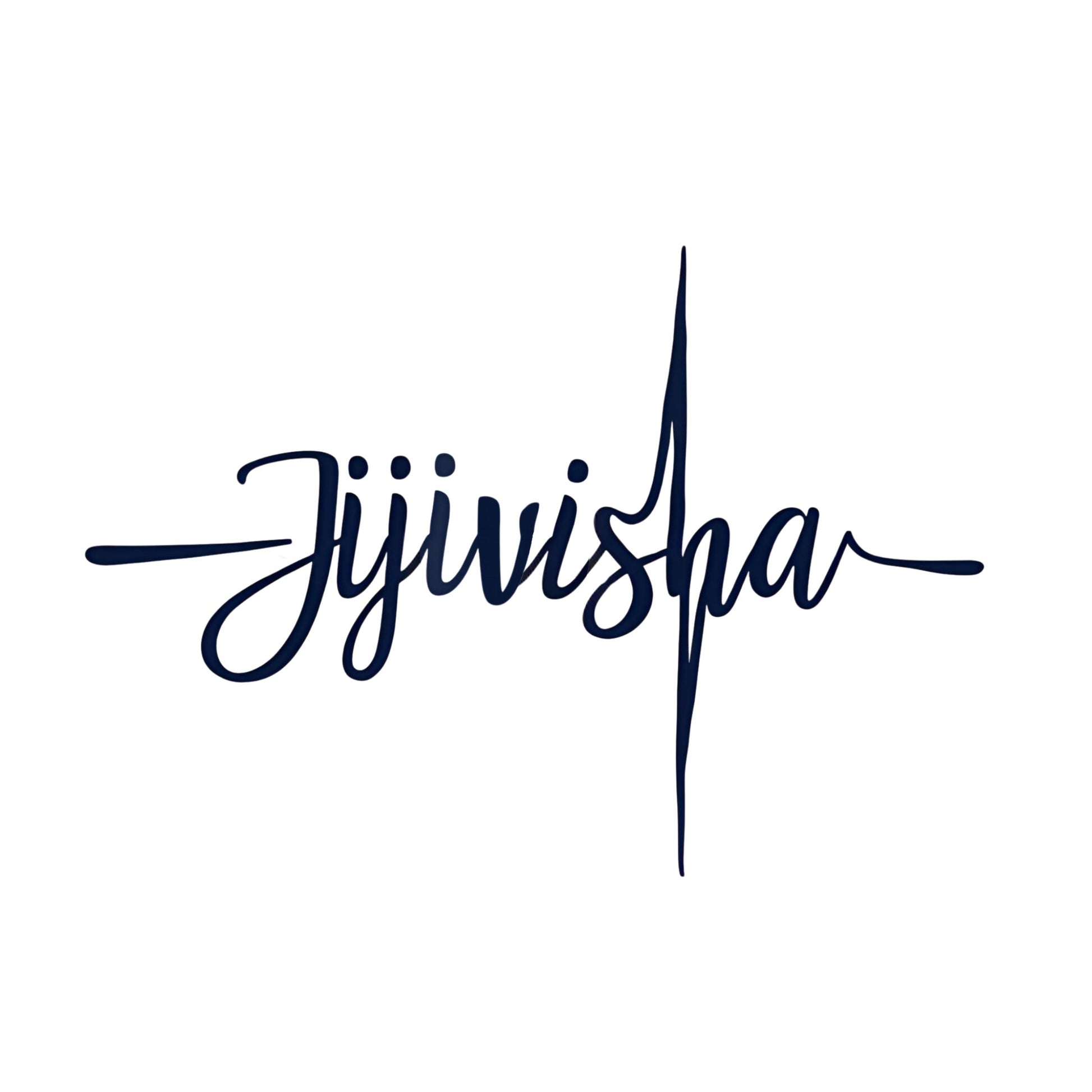 Enlarged design of unisex minimalist t-shirt with the word “Jijivisha” 