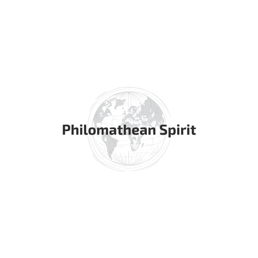 Enlarged design of T-shirt with the phrase "Philomathean Spirit" and the globe behind it 