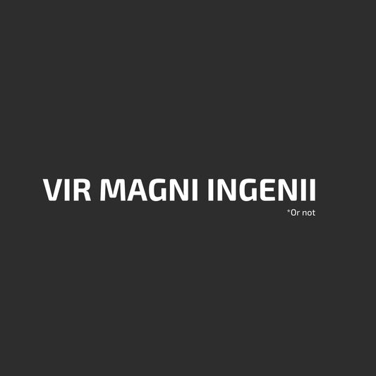 Enlarged design of unisex minimalist t-shirt with the Latin phrase “Vir Magni Ingenii” 