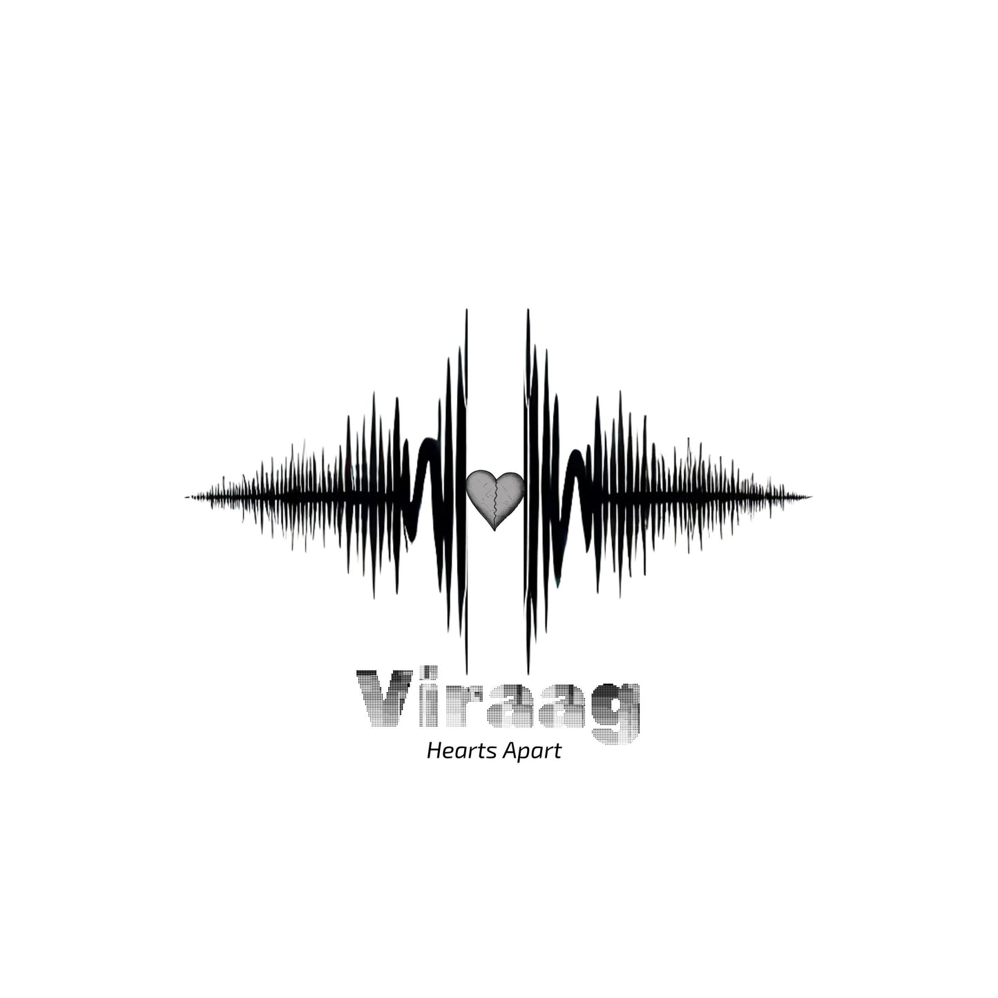 Black sound wave design with a heart symbol and 'Viraag' (Hearts Apart) text on a white background
