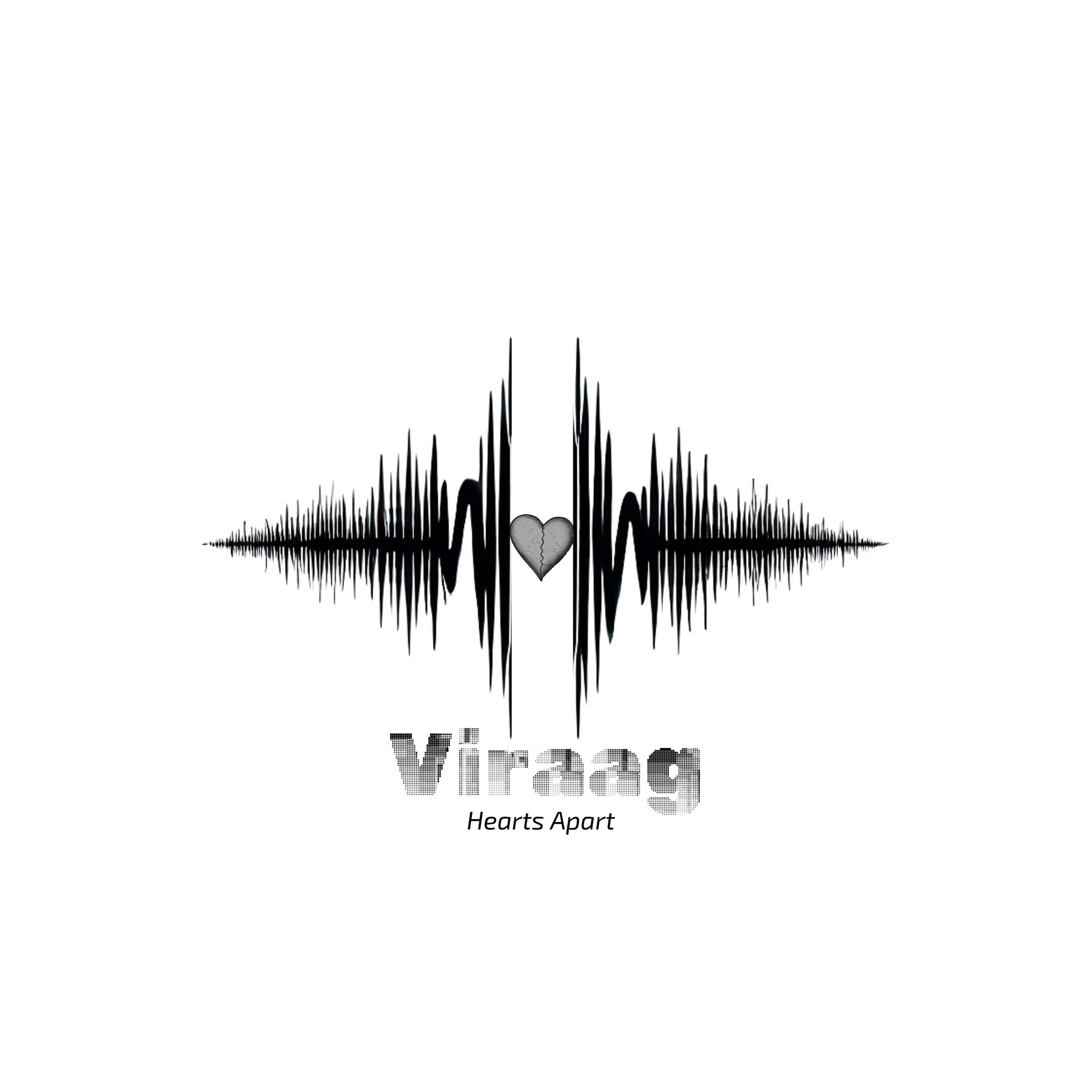 Black sound wave design with a heart symbol and 'Viraag' (Hearts Apart) text on a white background