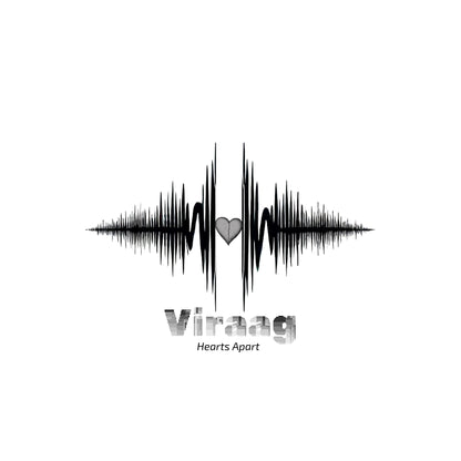 Black sound wave design with a heart symbol and 'Viraag' (Hearts Apart) text on a white background