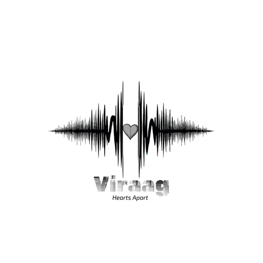 Black sound wave design with a heart symbol and 'Viraag' (Hearts Apart) text on a white background